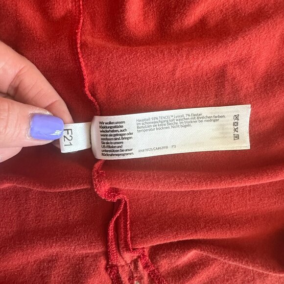 Women's XS Eileen Fisher Jersey Crew Neck Dress Burnt Red Stepped Hem Stretch - Picture 7 of 8